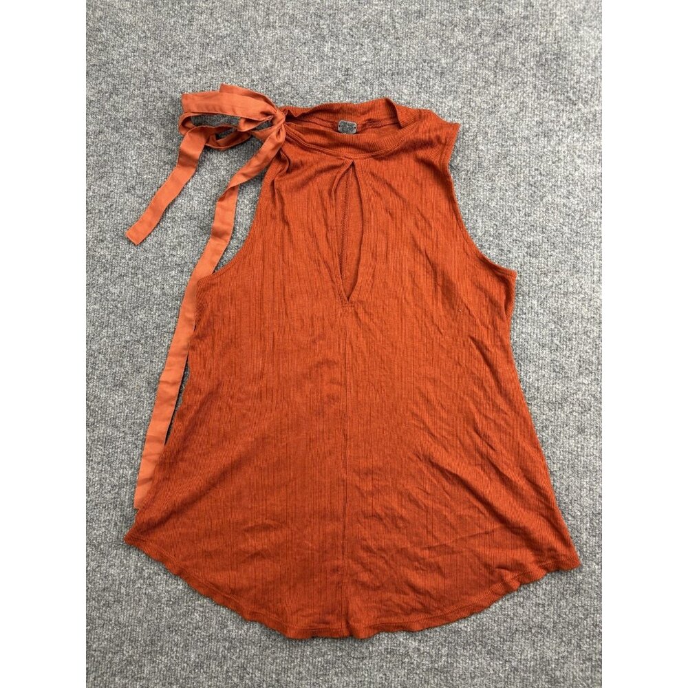 We The Free Tank Top Womens Small Orange Mock Neck Tie Strap Ribbed - Picture 1 of 6
